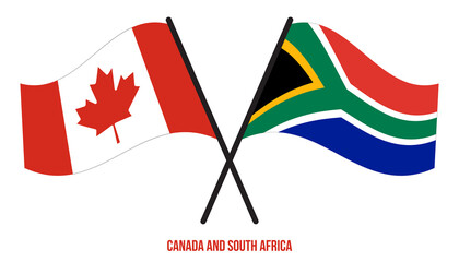 Canada and South Africa Flags Crossed And Waving Flat Style. Official Proportion. Correct Colors.