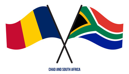 Chad and South Africa Flags Crossed And Waving Flat Style. Official Proportion. Correct Colors.
