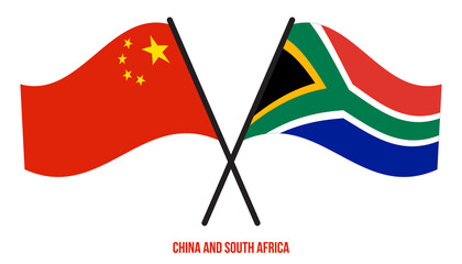 China and South Africa Flags Crossed And Waving Flat Style. Official Proportion. Correct Colors.