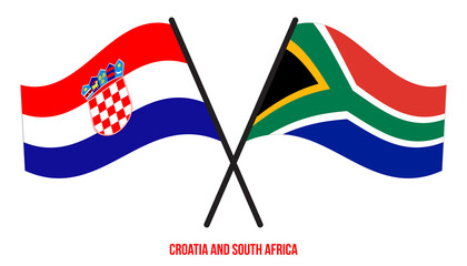 Croatia and South Africa Flags Crossed And Waving Flat Style. Official Proportion. Correct Colors.