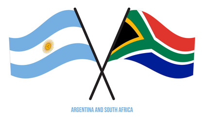 Argentina and South Africa Flags Crossed And Waving Flat Style. Official Proportion. Correct Colors.