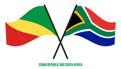 Congo Republic and South Africa Flags Crossed And Waving Flat Style. Official Proportion.