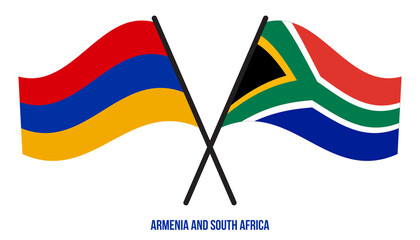 Armenia and South Africa Flags Crossed And Waving Flat Style. Official Proportion. Correct Colors.