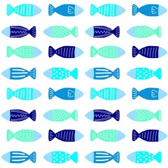 魚模様　ブルー系　横