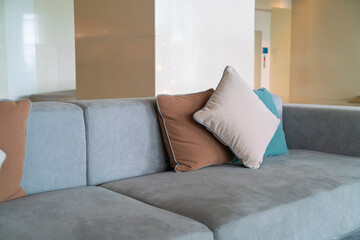 close-up comfortable pillows on sofa