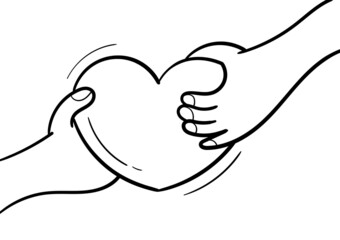 hand drawn illustration, hands giving love to others, special valentines day