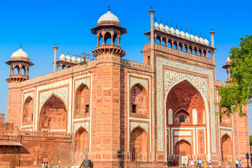 Fototapeta na wymiar The main Gate of Taj Mahal in Agra, Darwaza i Rauza in Uttar Pradesh, India