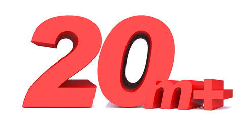 20 million followers thank you 3d word on white background. 3d illustration for Social Network friends or followers, like