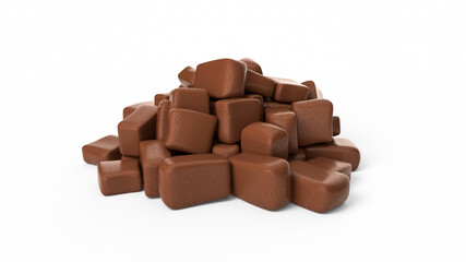 3d rendering of chocolate chunks on a white background