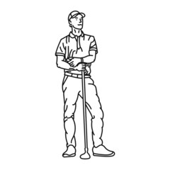 black line illustration a caucasian male golfer playing golf