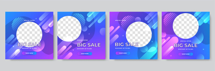 Set of sale discount square post social media template. Suit for flash sale, end year sale, Christmas sale, black Friday, summer sale, winter sale. Set of sale special offer banner template design.