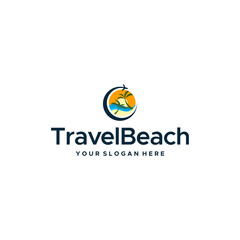 Modern TravelBeach sunrise plane tree logo design