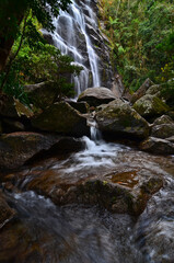 Lush Véu da Noiva (Bridal Veil) waterfall, Itatiaia National Park, Itatiaia, Rio de Janeiro, Brazil
