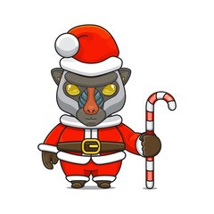 cute mandrill ​​wearing santa costume holding candy cane