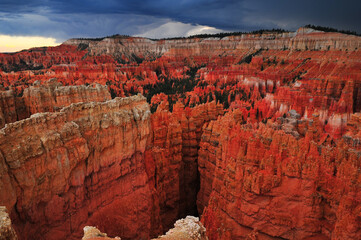 Spectacular and stormy late summer afternoon view of rock spires from Sunset Point, Bryce Canyon National Park, Utah, Southwest USA