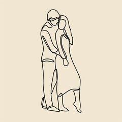 couple kiss and hugging date oneline continuous single line art