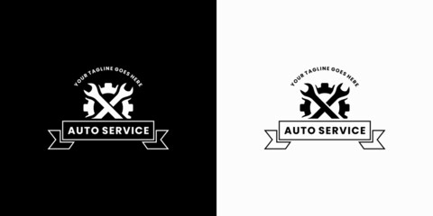 Obraz premium auto service logo design vintage workshop
