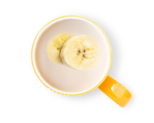 Gjass of banana smoothie juice or milkshake isolated on white