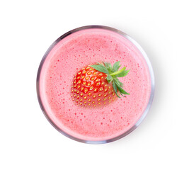 Gjass of strawberry smoothie juice or milkshake isolated on white