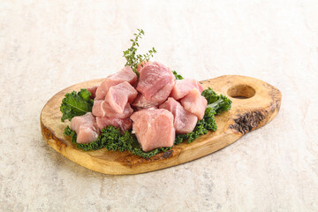 Raw pork meat cubes for coocking