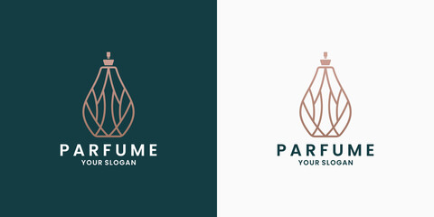 perfume, fragrance logo design with abstract leaf