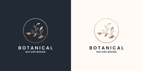 nature brand logo design, botanical logo with golden color
