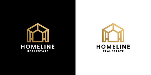 modern house logo design monogram with golden color
