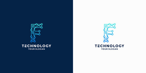 letter f technology logo design inspiration