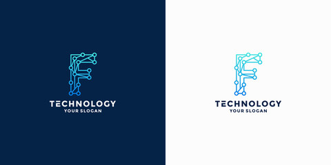 F technology logo design. F connect logo template