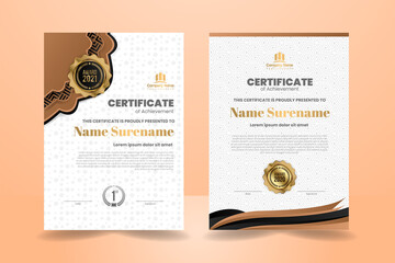 Premium Brown and Black Certificate Template Design with Purple Ornament. Vector Illustration