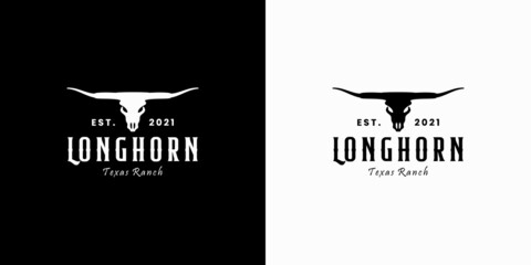 vintage longhorn logo design for texas ranch - obrazy, fototapety, plakaty