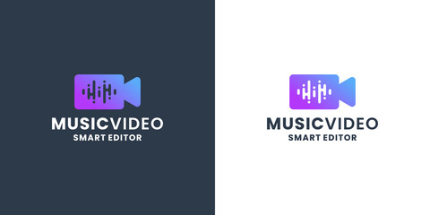 music video shop logo design. camera and wave combination