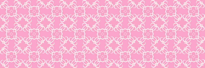 Beautiful background pattern with white decorative ornament on pink background. Wallpaper, textile design texture. Vector illustration