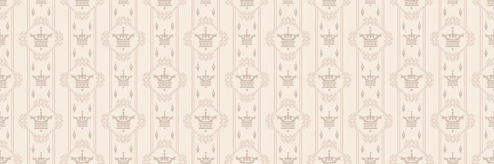 Vintage background pattern in royal style with ornament on beige background. Wallpaper, textile design texture. Vector illustration