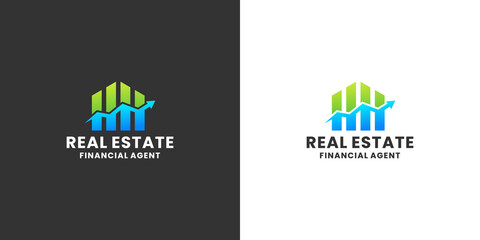 real estate invest logo design house stats and arrow combine