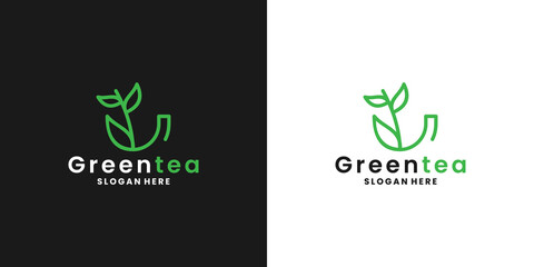 minimalist green tea logo design for healthy drink