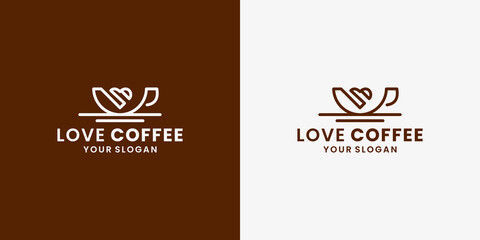 monogram love coffee logo design inspiration. coffee cup with love combine