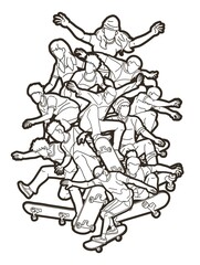 Skateboarder Action Skateboard Players Extreme Sport Cartoon Graphic Vector