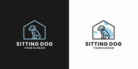 sitting dog logo. dog house logo design for pet shop, pet care