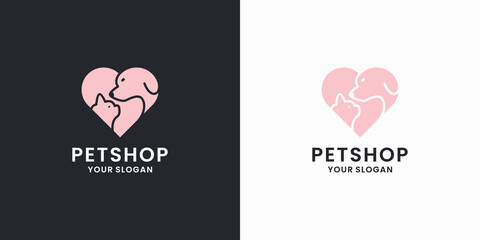 love cat and dog logo design. pet shop logo design