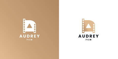 film video with letter a logo design with golden color