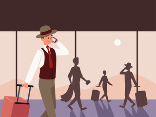 travelling businessmen with luggage