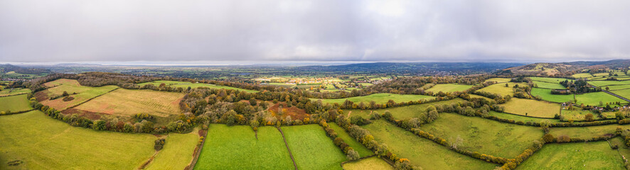 Panorama view of Autumn Colors over Bristol Airport fields from a drone, Somerset, England, Europe