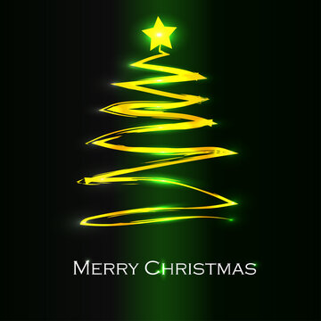 Technology abstract christmas tree concept.Golden christmas tree with text on dark green background.Vector and illustration.