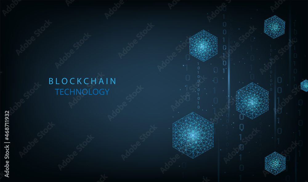Leinwandbilder blockchain technology concept design.isometric cube with connecting dots and lines.isometric digital