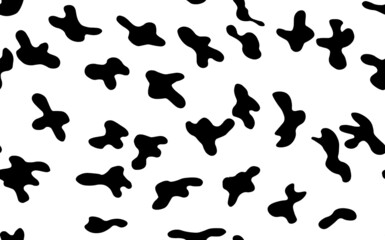 Abstract modern cow fur seamless pattern. Animals trendy background. Black and white decorative vector illustration for print, card, postcard, fabric, textile. Modern ornament of stylized skin