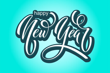 Happy New Year hand lettering calligraphy. Vector holiday illustration element. Typographic element for banner, poster, congratulations.