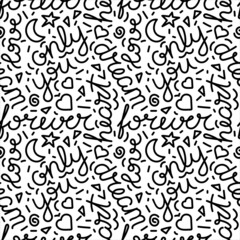 Seamless pattern. Hand drawn positive words Love, Dream . Vector background