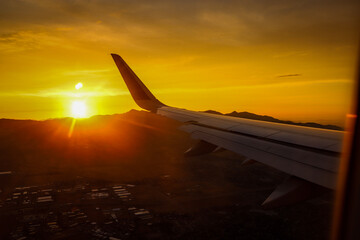 airplane in the sunset