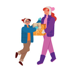 woman and boy with gift